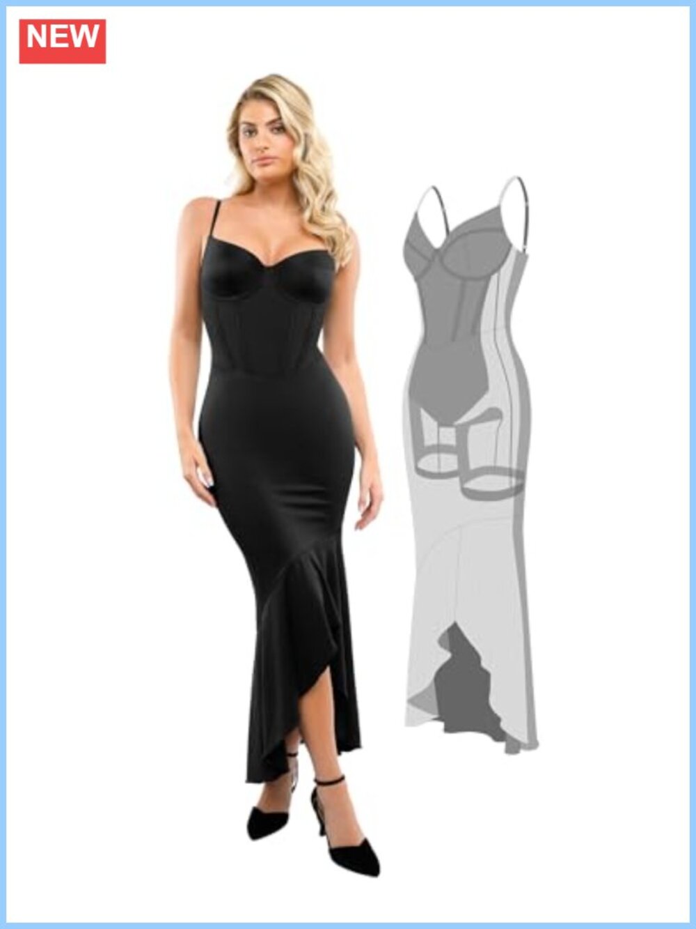 Corset Maxi Slip Dress Deep V-Neck Built-in Shapewear Bra Formal Wedding